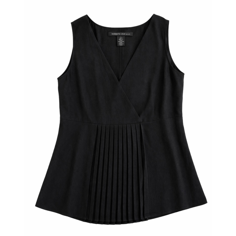 90s Minimalist Kenneth Cole Black Sleeveless Pleated Tank Size 4
